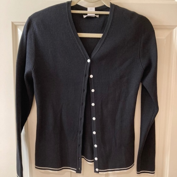 NWT Black Silk Blend Cardigan Set With Off-white Trim Size M - Picture 6 of 13